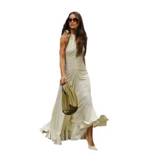 European and American sleeveless round neck tied pleated dress