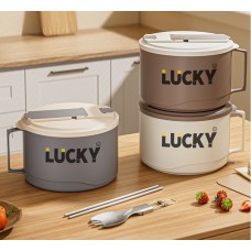 Large capacity 316 stainless steel anti-scalding drainable instant noodle bowl with cutlery lunch box