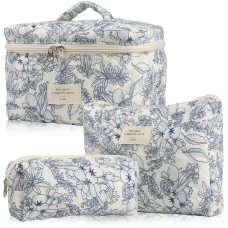 Storage Organizer Floral Quilted Makeup Bags Cotton Padded Cosmetic Bag Large Travel Toiletry Bag Women Zipper Wash Bag