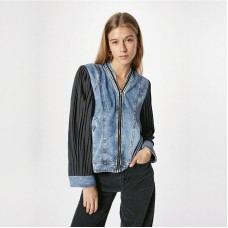 High quality spliced pleated sleeve denim top with temperament High quality spliced pleated sleeve denim top with temperament