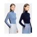 Double sided high neck knitted wool sweater women's color blocked knitted sweater temperament