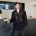 Asexual hollow embroidery jacquard micro perspective lace shirt men's front shoulder large padded shoulder long sleeved 