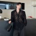 Asexual hollow embroidery jacquard micro perspective lace shirt men's front shoulder large padded shoulder long sleeved 