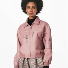 Fashionable short tie dye leather jacket women's spring and autumn retro casual motorcycle jacket trendy jacket