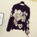 Embroidery flower round neck knitted top with pullover fashionable long sleeved sweater for women