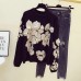 Embroidery flower round neck knitted top with pullover fashionable long sleeved sweater for women