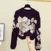 Embroidery flower round neck knitted top with pullover fashionable long sleeved sweater for women