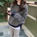 Black and white checkered knitted sweater long sleeved knitted sweater, internet famous lazy style loose sweater, women's pullover, worn for autumn and winter