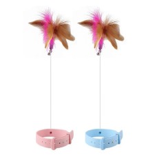 Interactive Cat Toy Self-hi Game for Cats Feather Teaser Stick with Bell Cat Teaser Stick Collar Kitten Playing Pet Accessories