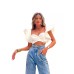 Square collar chest wrapped black fungus edge air layer white top