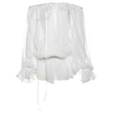 One collar see through trumpet sleeve long sleeved T-shirt