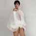 One collar see through trumpet sleeve long sleeved T-shirt