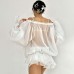 One collar see through trumpet sleeve long sleeved T-shirt