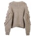 Sweater round neck long sleeved flower patchwork loose bar needle vintage knitted cardigan
