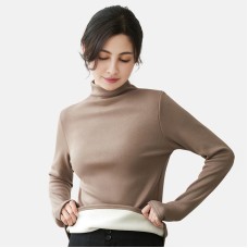 Thickened semi high neck Modal base sweater with added fleece women's autumn and winter high-end feeling black mid neck inner layer warm top