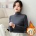 Thickened semi high neck Modal base sweater with added fleece women's autumn and winter high-end feeling black mid neck inner layer warm top