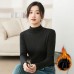 Thickened semi high neck Modal base sweater with added fleece women's autumn and winter high-end feeling black mid neck inner layer warm top