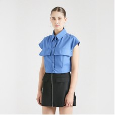 Four color sleeveless flip pocket short top
