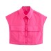 Four color sleeveless flip pocket short top