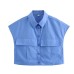 Four color sleeveless flip pocket short top