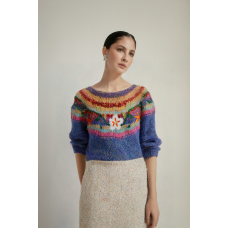 Flower sweater women's contrasting color hand hook three-dimensional flower round neck sweater women's lazy style spring and autumn long sleeved sweater