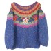Flower sweater women's contrasting color hand hook three-dimensional flower round neck sweater women's lazy style spring and autumn long sleeved sweater