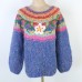 Flower sweater women's contrasting color hand hook three-dimensional flower round neck sweater women's lazy style spring and autumn long sleeved sweater