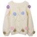 Heavy industry hand hooked sweater women's beige diamond hook flower sweet loose round neck cardigan thick