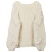 Heavy industry hand hooked sweater women's beige diamond hook flower sweet loose round neck cardigan thick