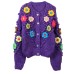Autumn and winter new women's clothing color blocking flower splicing round neck long sleeved sweet and gentle purple needle swe