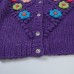 Autumn and winter new women's clothing color blocking flower splicing round neck long sleeved sweet and gentle purple needle swe