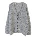 Glitter sweater cardigan women's gray long sleeved sweater lazy style loose French fashion V-neck single breasted sweater