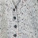 Glitter sweater cardigan women's gray long sleeved sweater lazy style loose French fashion V-neck single breasted sweater