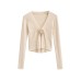 Spicy girl design V-neck chest rose long sleeved knitted sweater autumn new slim fit outerwear short cardigan top