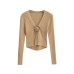 Spicy girl design V-neck chest rose long sleeved knitted sweater autumn new slim fit outerwear short cardigan top