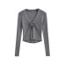 Spicy girl design V-neck chest rose long sleeved knitted sweater autumn new slim fit outerwear short cardigan top