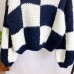 Fashionable contrasting plaid splicing thick needle sweater with stylish hand woven thick top for women