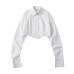 European and American style autumn spicy girl style solid color short shirt with long collar and pleated cuffs, high waist short