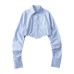 European and American style autumn spicy girl style solid color short shirt with long collar and pleated cuffs, high waist short