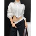 European and American style autumn spicy girl style solid color short shirt with long collar and pleated cuffs, high waist short