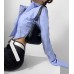 European and American style autumn spicy girl style solid color short shirt with long collar and pleated cuffs, high waist short