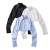 European and American style autumn spicy girl style solid color short shirt with long collar and pleated cuffs, high waist short