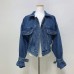 Autumn vintage loose workwear with large pockets casual silhouette short denim jacket