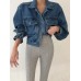 Autumn vintage loose workwear with large pockets casual silhouette short denim jacket