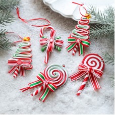 Christmas decoration supplies creative red, white, green candy pendant, soft ceramic simulation stick candy pendant