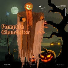 Halloween Pumpkin Party Decoration Hanging Head Green Light Rotating Head Pumpkin Glowing Sound Hanging Props Courtyard Decor