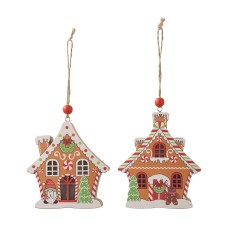 Christmas Hut Wooden Pendant Christmas Gingerbread Hut with Lamp Pendant Christmas Tree Decoration Pendant