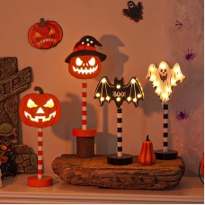 LED Halloween Lights Pumpkin Ghost Skull Wooden Decoration Night Light Atmosphere Light
