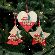 Christmas Pendant Wooden Star Pentagram Love Christmas Decoration Colorful Christmas Tree Decoration Atmosphere Arrangement