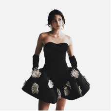 Black Color Women Sexy Strapless Florals Ball Grown Mini Bandage Dress Fashion Birthday Party Celebrate Cocktail Dress Wholesale